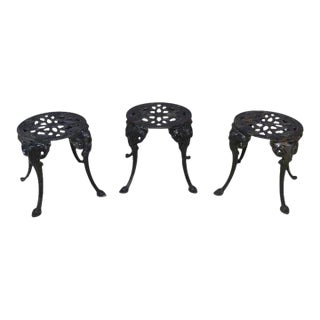 3 Antique Cast Iron Garden Side Tables/Stools C1920 For Sale