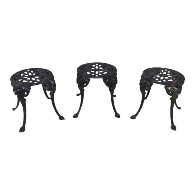3 Antique Cast Iron Garden Side Tables/Stools C1920 For Sale