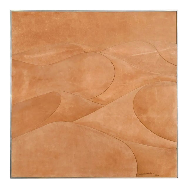 Huge Modernist Tan Suede 3 Dimensional Upholstered Painting, Signed Steven D. Corning, 1970s For Sale