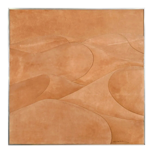 Huge Modernist Tan Suede 3 Dimensional Upholstered Painting, Signed Steven D. Corning, 1970s