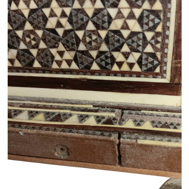 Vintage Large Wood Box Micro Mosaic Inlaid Marquetry With Blue Velvet 17 X 7 X 4.5 For Sale - Image 12 of 17
