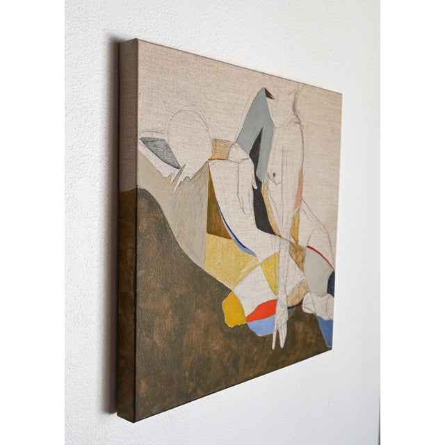 Abstract figurative painting made with mineral and acrylic paint on linen. Lauren uses geometric forms and clean lines to...