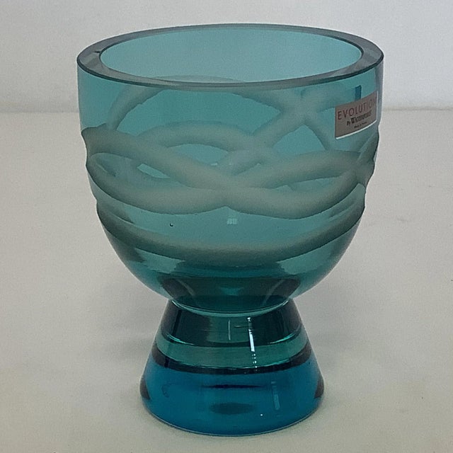 Vintage Waterford Polish Crystal Evolution Turquoise & White Rose Vase. For Sale - Image 6 of 8