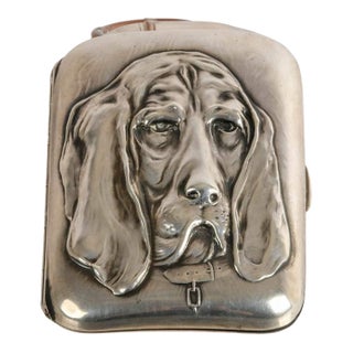 Antique Unger Brothers Sterling Silver Hound Dog Cigarette Case, Circa 1905–1915 For Sale