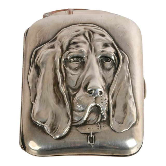 Antique Unger Brothers Sterling Silver Hound Dog Cigarette Case, Circa 1905–1915 For Sale