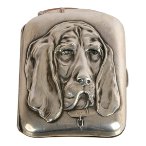 Antique Unger Brothers Sterling Silver Hound Dog Cigarette Case, Circa 1905–1915
