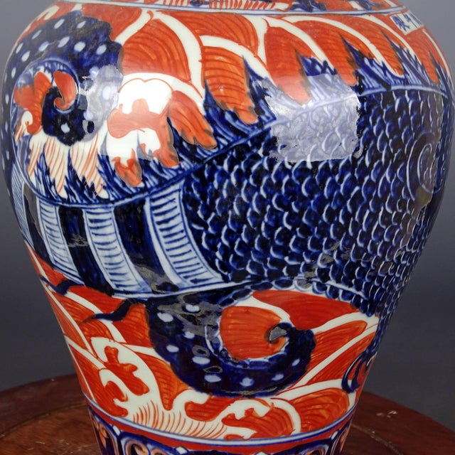 Chinese Vintage Ceramic Vase,Ming Dynasty Xuande Marked Red Glaze Blue and White Porcelain Vase Hand Painted Dragon Pattern For Sale - Image 11 of 11