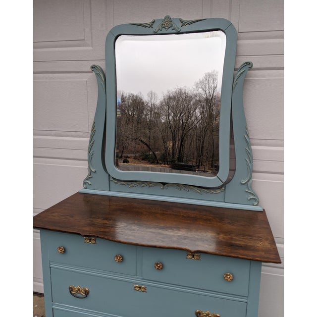 Antique Blue Oak Dresser With Beveled Pivot Mirror Chairish
