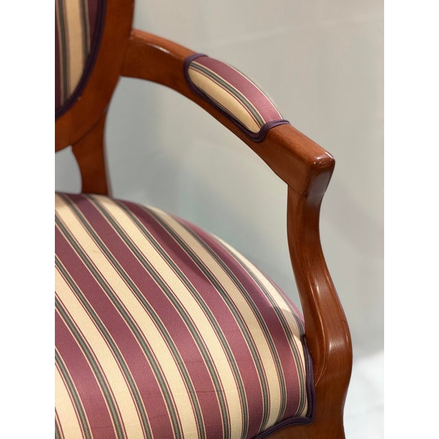 Burgundy Late 20th Century Louis XVI Style Oval Back Striped Upholstered Armchair For Sale - Image 8 of 10
