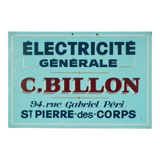 Vintage French Wood General Electricity Commercial Sign For Sale