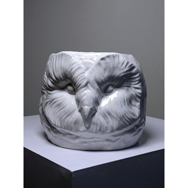 Modern Large Vintage Italian White Earthenware Owl Head Cachepot, 1960s For Sale - Image 3 of 18
