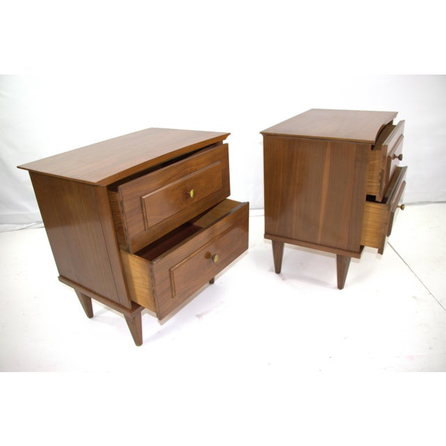 1960s 1960s Mid Century Modern Pair Walnut Night Stands For Sale - Image 5 of 9