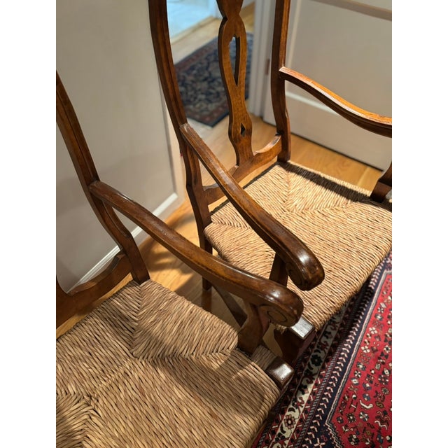 French Country French Country Style Walnut Armchairs With Rush Seats For Sale - Image 3 of 4