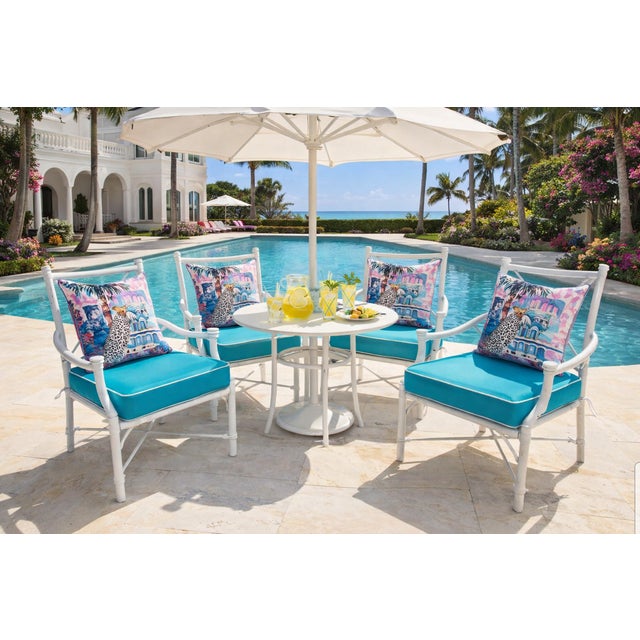 Vintage Palm Beach Chic Aluminum Armchairs – Target X-Back Detail - Set of 4 For Sale - Image 14 of 15