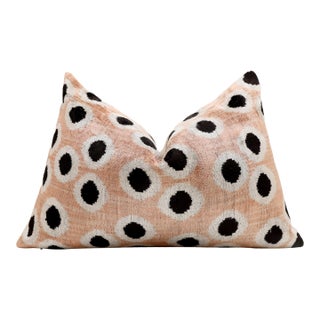 Taupe Polka Dot Silk Velvet Lumbar Pillow 16x24 | Handmade Designer Accent Pillow For Sale