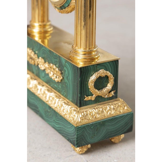 Mid 20th Century Mid 20th Century Empire Style Malachite and Gilt Bronze Portico Clock For Sale - Image 5 of 8