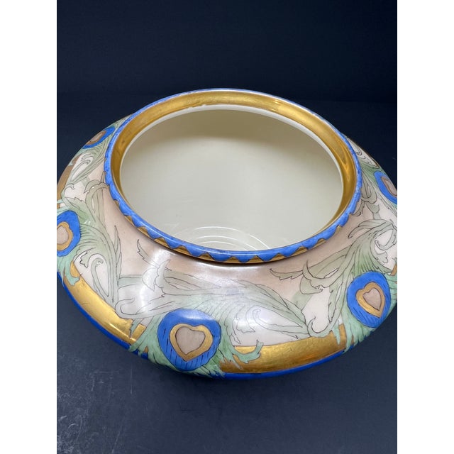 Late 19th Century Antique Willets Belleek Trenton Nj Hand-Painted Art Nouveau Peacock Jardinière Bowl, Cobalt & Gilt Aesthetic Movement Centerpiece, Circa 1900 For Sale - Image 5 of 9