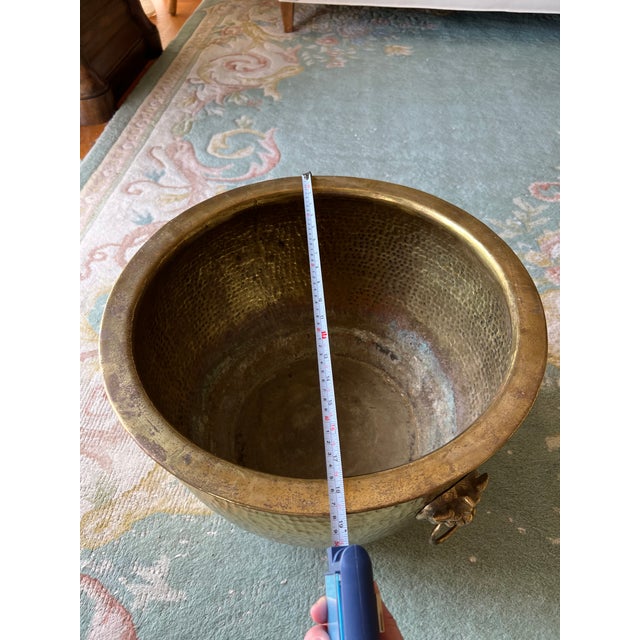 Set of 2 Large Vintage Chinese Foo Dog Brass Indoors Planters For Sale - Image 9 of 12