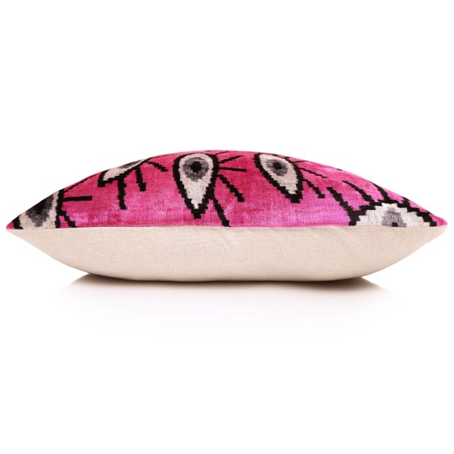 2020s Handmade Velvet Ikat Eye Lumbar Pillow 16x24 | Pink Statement For Sale - Image 5 of 8