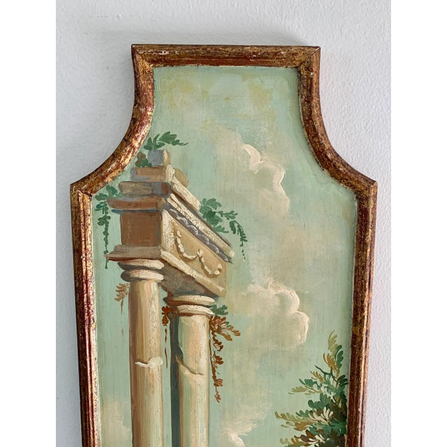 Grand Tour Antique Grand Tour Italian Capriccio Framed Oil on Board Paintings of a Landscape With Ruins, Pair For Sale - Image 3 of 13