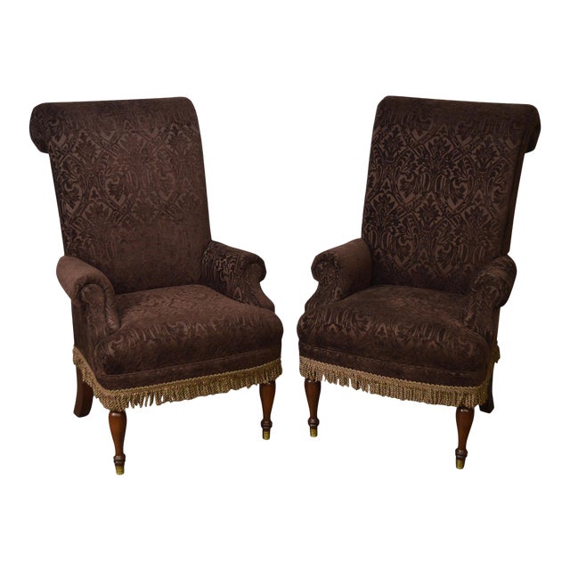 Drexel Pair of High Back Upholstered Host Arm Chairs (B ...