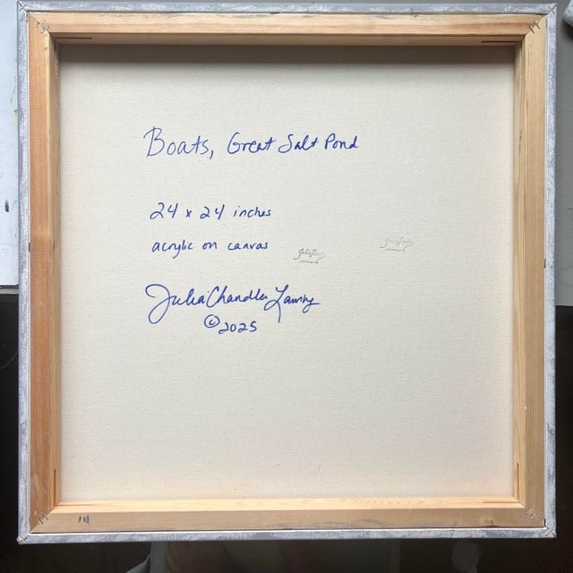 Textile Boats, Great Salt Pond, Block Island, Original Acrylic Painting by Julia Lawing For Sale - Image 7 of 9