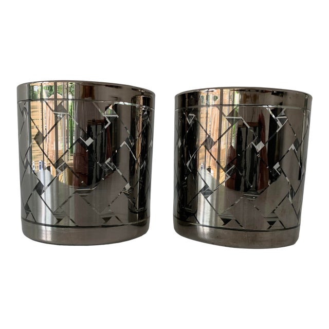 Vintage Silver Basket Weave Low Ball Rocks Glasses- a Pair For Sale
