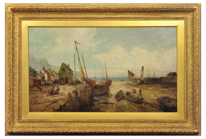 William Webb, Peel Harbour, Isle of Man, 1890s, Oil Painting, Framed