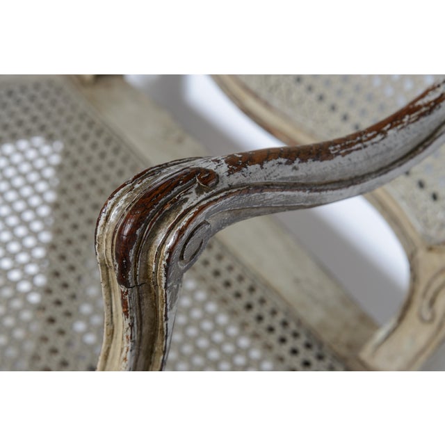 Pair French Louis XV Style Painted Cane Chairs For Sale - Image 13 of 14