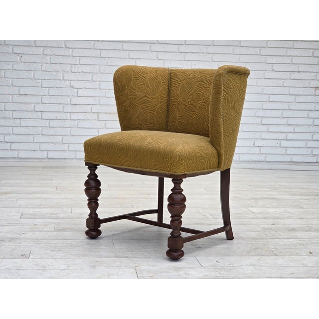 Vintage Danish Lounge Chair in Green Furniture Velour and Oak, 1950s For Sale - Image 14 of 18