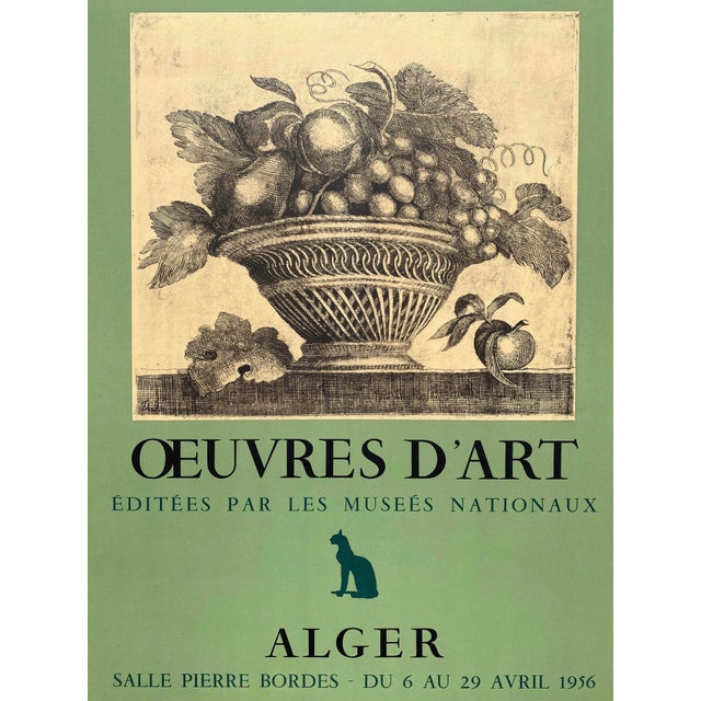 Demetrios Galanis Vintage 1956 Neoclassical Mourlot Lithograph Print Framed Art Deco Algiers Exhibition Poster " Basket of Fruit " 1924 For Sale - Image 14 of 18