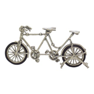 Vintage Italian Handmade Genuine Silver & Rubber Wheels Large Tandem Bicycle Miniature Figurine Made in Arezzo Tuscany For Sale