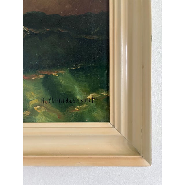 1940s Vintage Original Floral Oil Painting With Wildflowers in Blue Vase For Sale - Image 5 of 14
