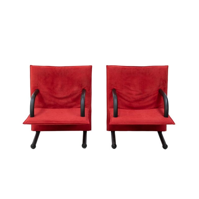 Arflex Postmodern T Line Lounge Chairs in Red Alcantara by Arflex,, Italy, 1982, Set of 2 For Sale - Image 4 of 11