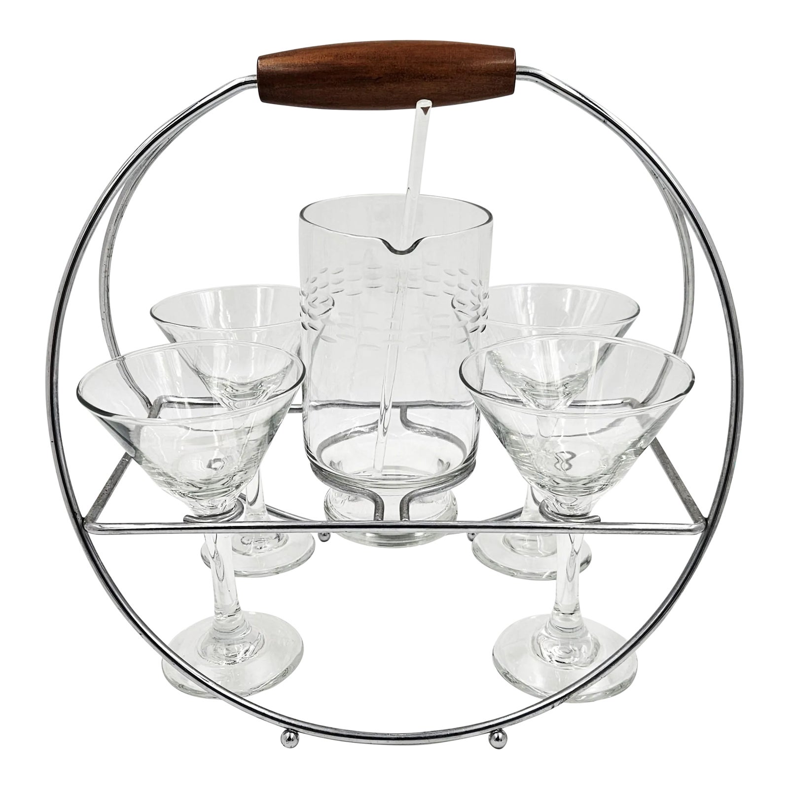 1960s Chrome Martini Caddy + Crystal Martini Pitcher + Martini