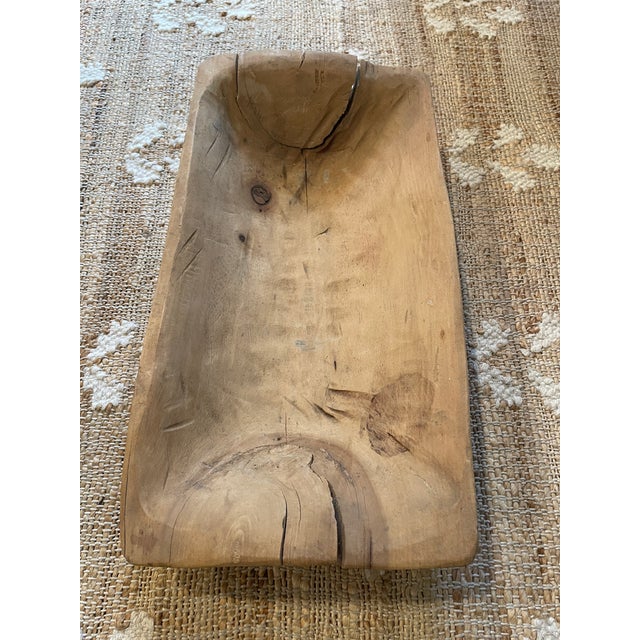 Textured Vintage Wood Primitive Rectangular Dough Bowl For Sale In Chicago - Image 6 of 11