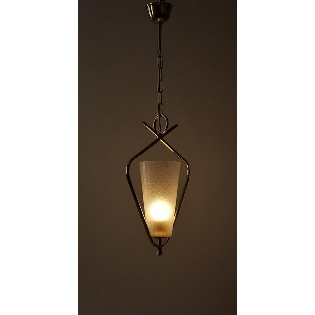 Mid-Century Brass Pendant Lamp with Textured Glass Shade by R. Nikoll, Austria, 1958 For Sale - Image 10 of 14