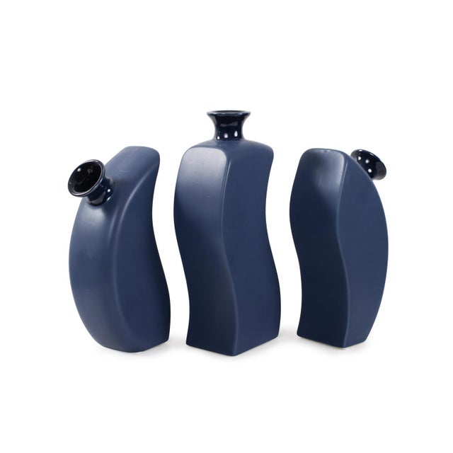 Contemporary Delft Blue 3 Piece Floral Vase For Sale - Image 3 of 11