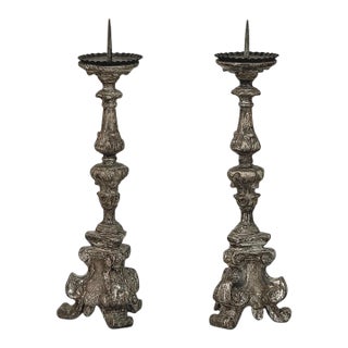 Pair of 18th Century Italian Baroque Silver Gilded Candlesticks For Sale