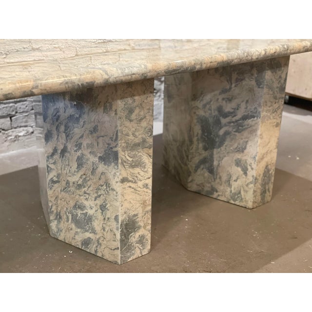 Almond 1980s Blue Gray Marble Vintage Postmodern Dining Table For Sale - Image 8 of 13