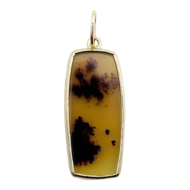 14K Gold Landscape Agate Pendant For Sale