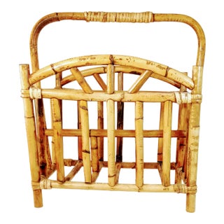 Mid Century Bamboo Magazine Rack Holder Crespi Style For Sale