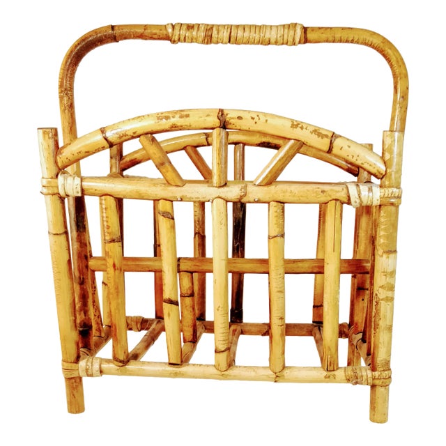 Mid Century Bamboo Magazine Rack Holder Crespi Style For Sale