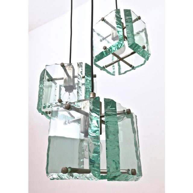 Mid-Century Modern Nile Green Hammered Glass Pendant Light by Zero Quattro, Italy, 1960s For Sale - Image 3 of 9