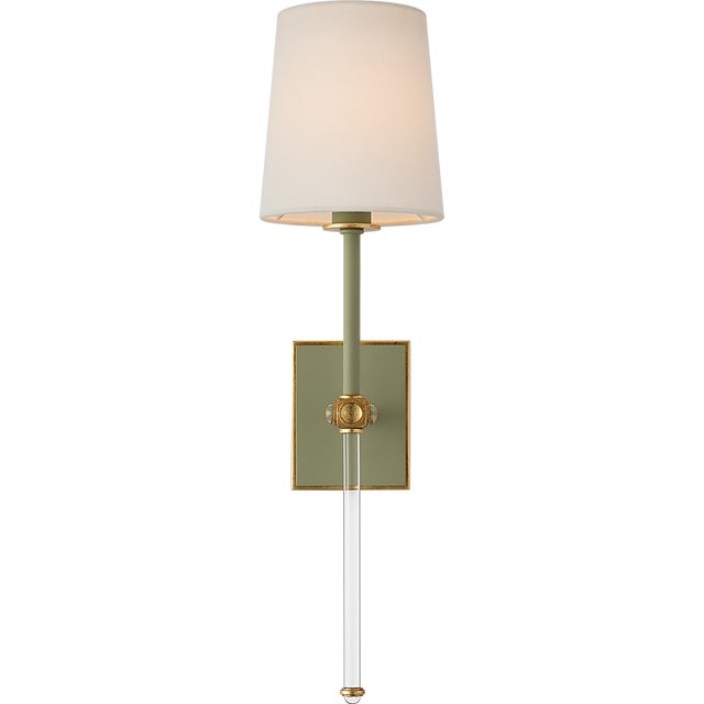 Julie Neill for Visual Comfort Signature Lucia 21" Cordless Sconce in Celadon and Crystal with Linen Shade For Sale - Image 10 of 14