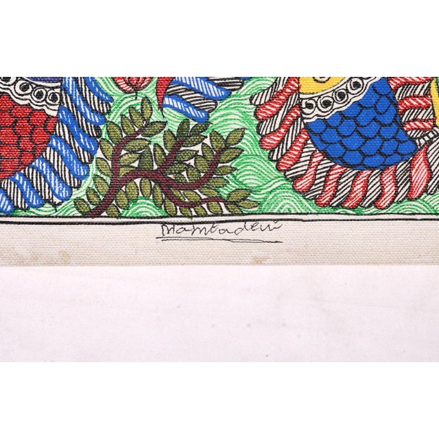 Folk Art Exceptional Hand-Painted Madhubani Folk Art by Mamta Devi, National Award Recipient, 2016 For Sale - Image 3 of 4