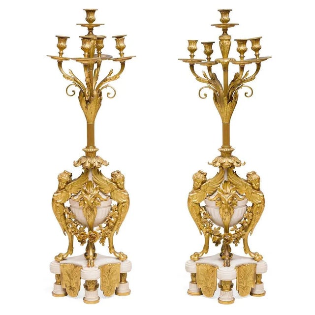 Circa 1880 Marchand à Paris French Ormolu & White Marble Candelabras- a Pair For Sale - Image 9 of 9