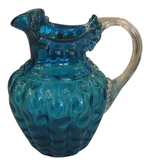 Blue Textured Handblown Art - Glass Pitcher
