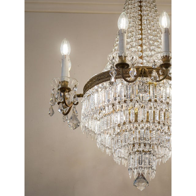 Italian Empire Style 12-Light Chandelier in Brass, Crystal and Cut Glass, 1940s For Sale - Image 9 of 15