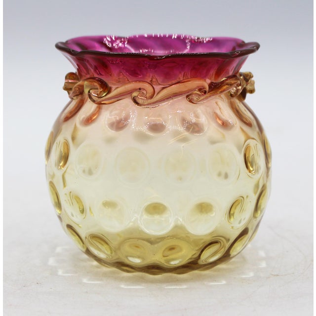Circa 1890 small amberina glass rose bowl, New England Glass Co. Ground, polished pontil. Rigaree neck motif. Beautifully...